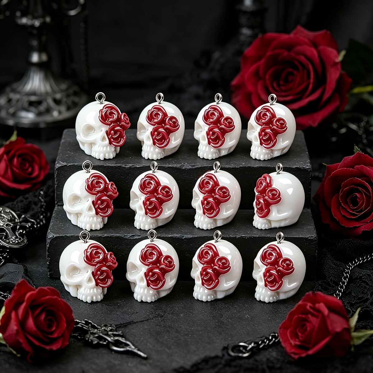 Jewelry Making Event - 3D Rose Skull Resin Pendants Gothic